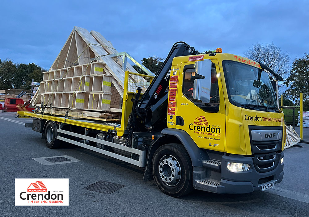 Our new HIAB lorry “The Logfather” out for its maiden journey, delivering roof trusses and gable ladders, part of our continued investment to improve efficiency. – 15/11/22