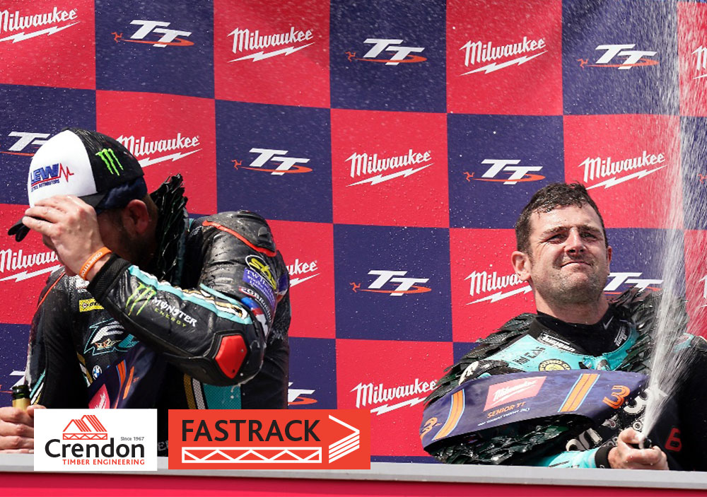 Michael Dunlop on a Crendon Hawk Honda Superbike seals a win and third place in the 2023 Isle of Man TT