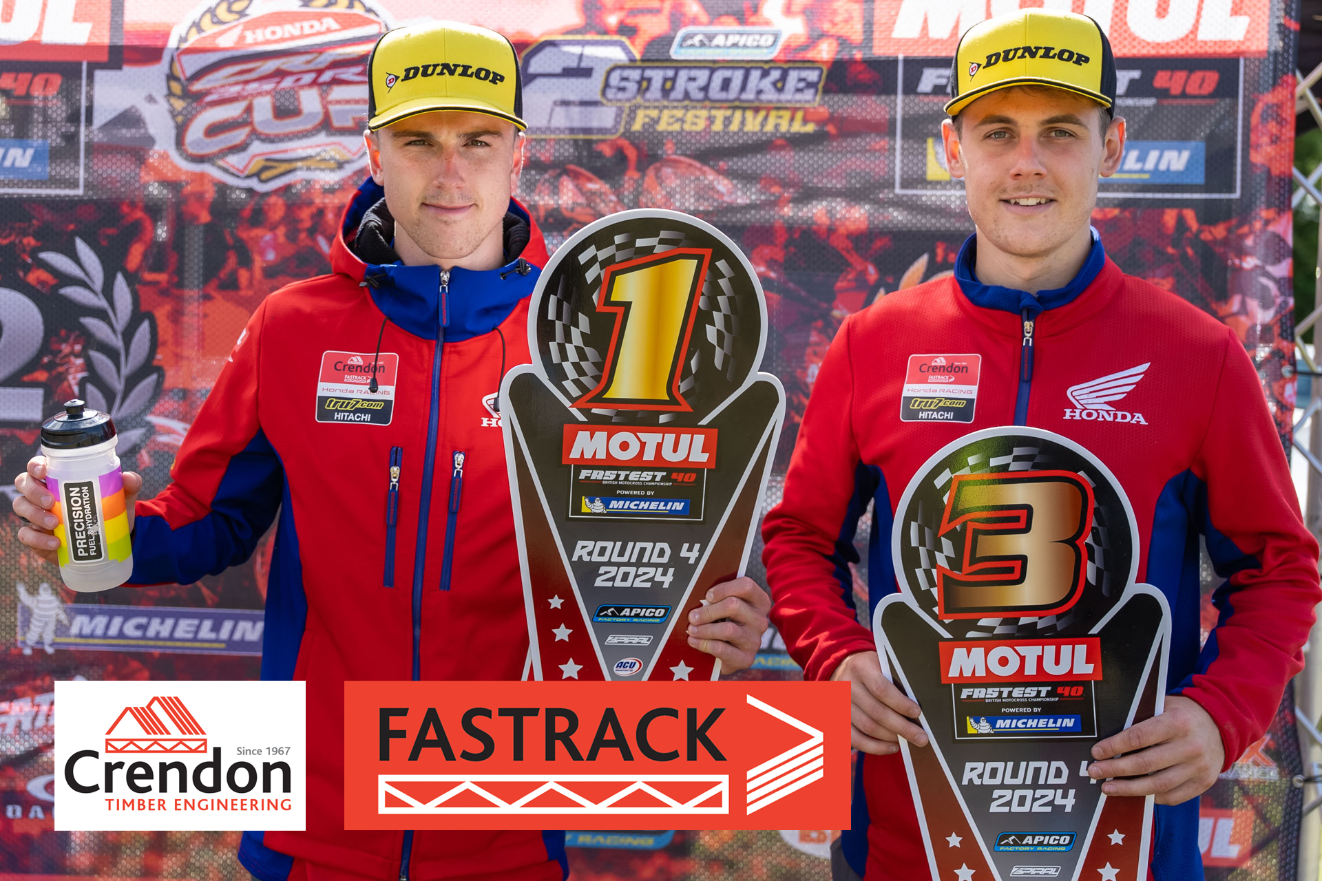 Podium double for Crendon FASTRACK Honda duo at muddy Brookthorpe.
