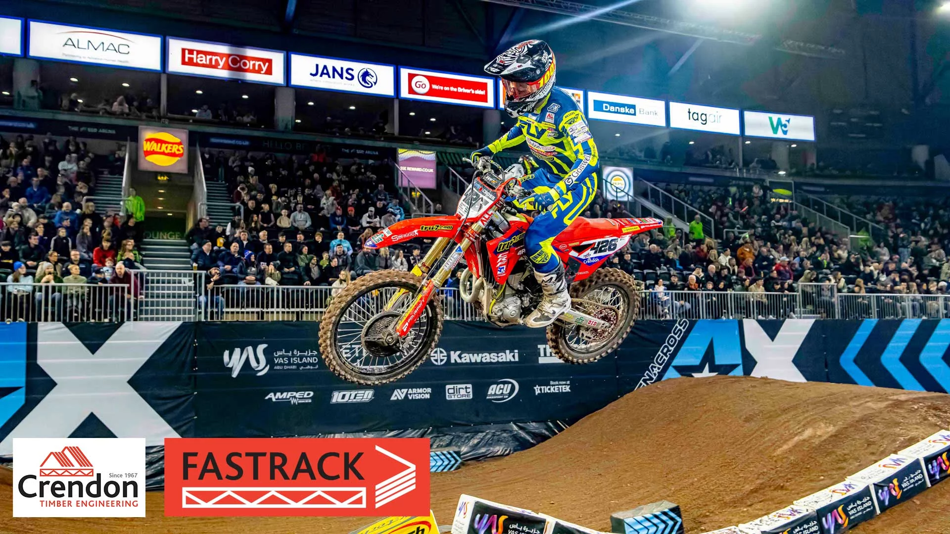 So close for Crendon FASTRACK Honda rider Mewse in Belfast Arenacross double-header