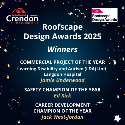 We’re incredibly proud to announce that Crendon Timber Engineering has won three prestigious awards at the Trussed Rafter Association (TRA) Roofscape Design Awards 2025