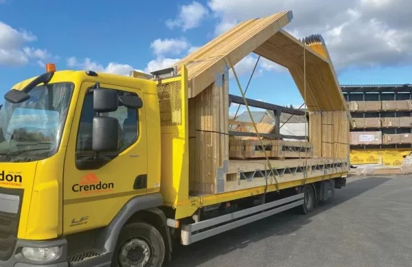 Attic truss on back of lorry