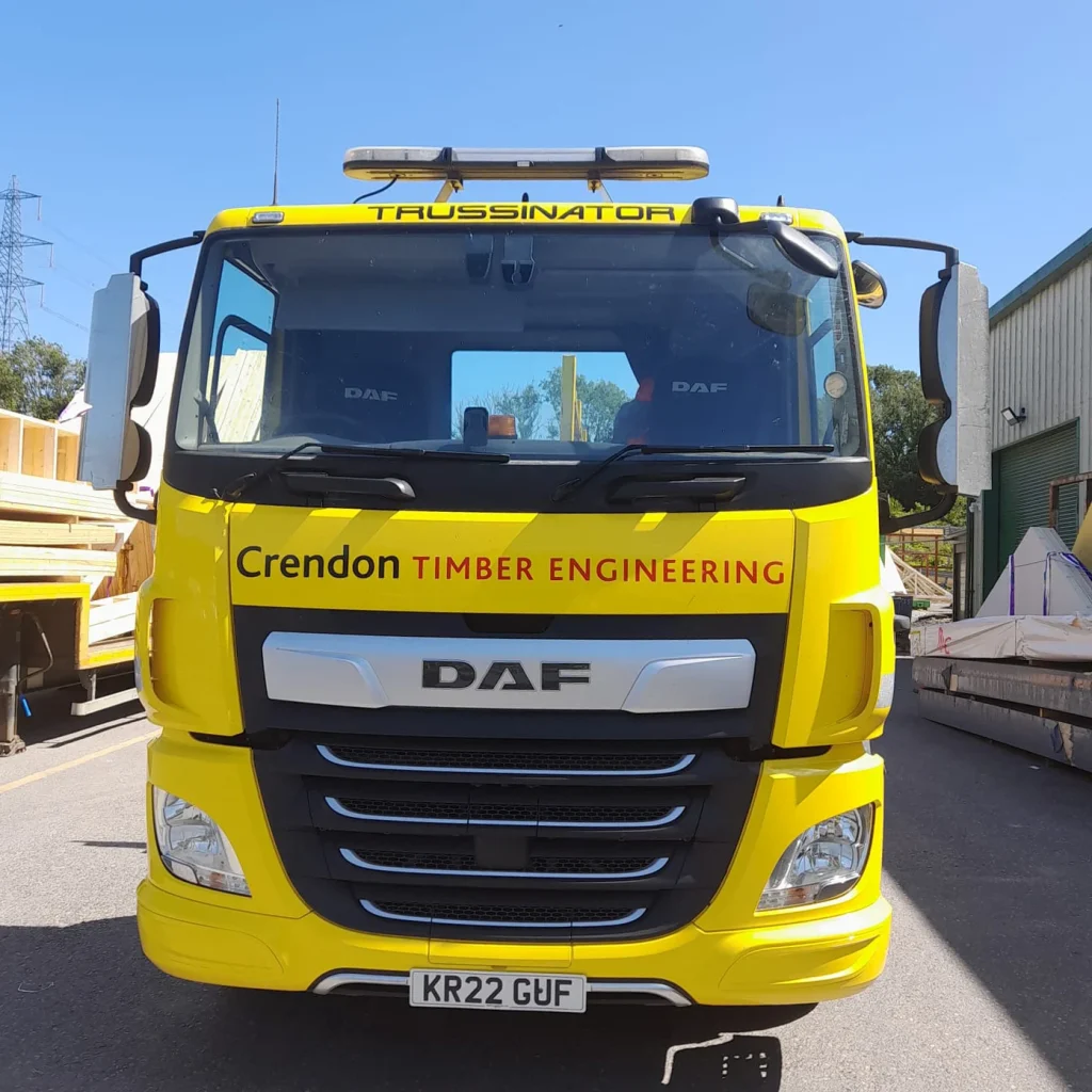 Front of yellow lorry