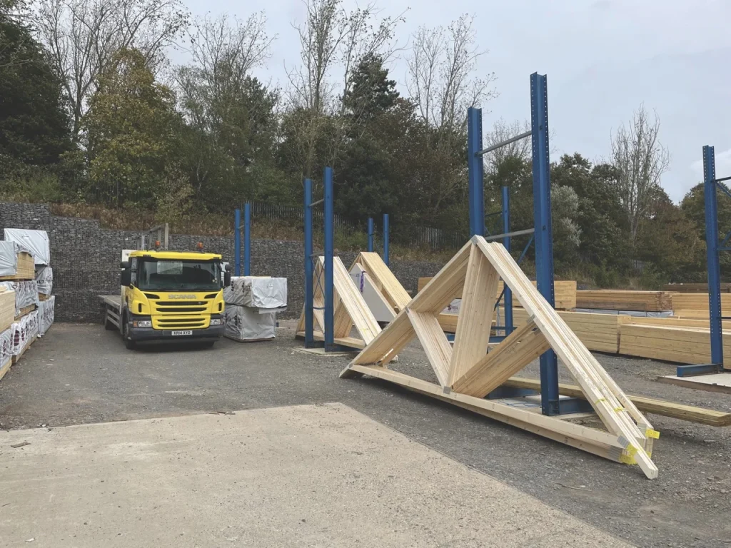 Roof truss in timber yard