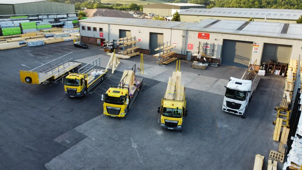 Lorries lined up in yard