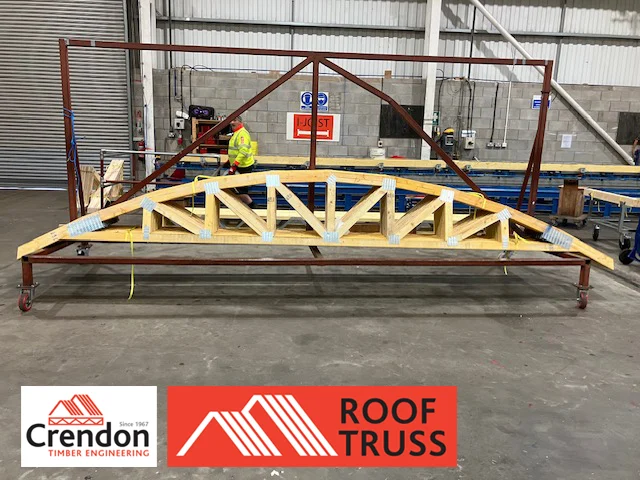 A beautifully designed and manufactured set of curved Roof Trusses for a customer in Gloucester, expertly designed by our team at Bridgend to meet the exact project requirements, combining structural integrity with stunning visual impact. 