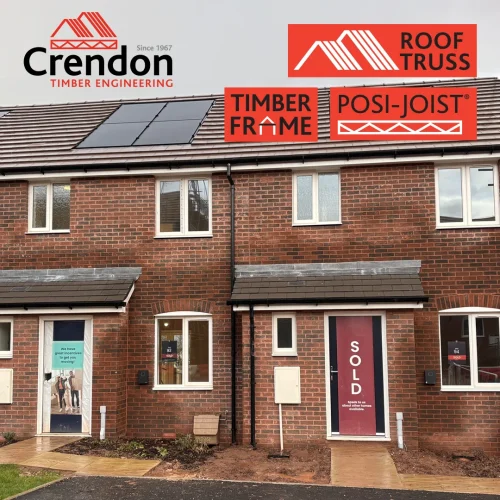 Semi detached, red bricked houses.